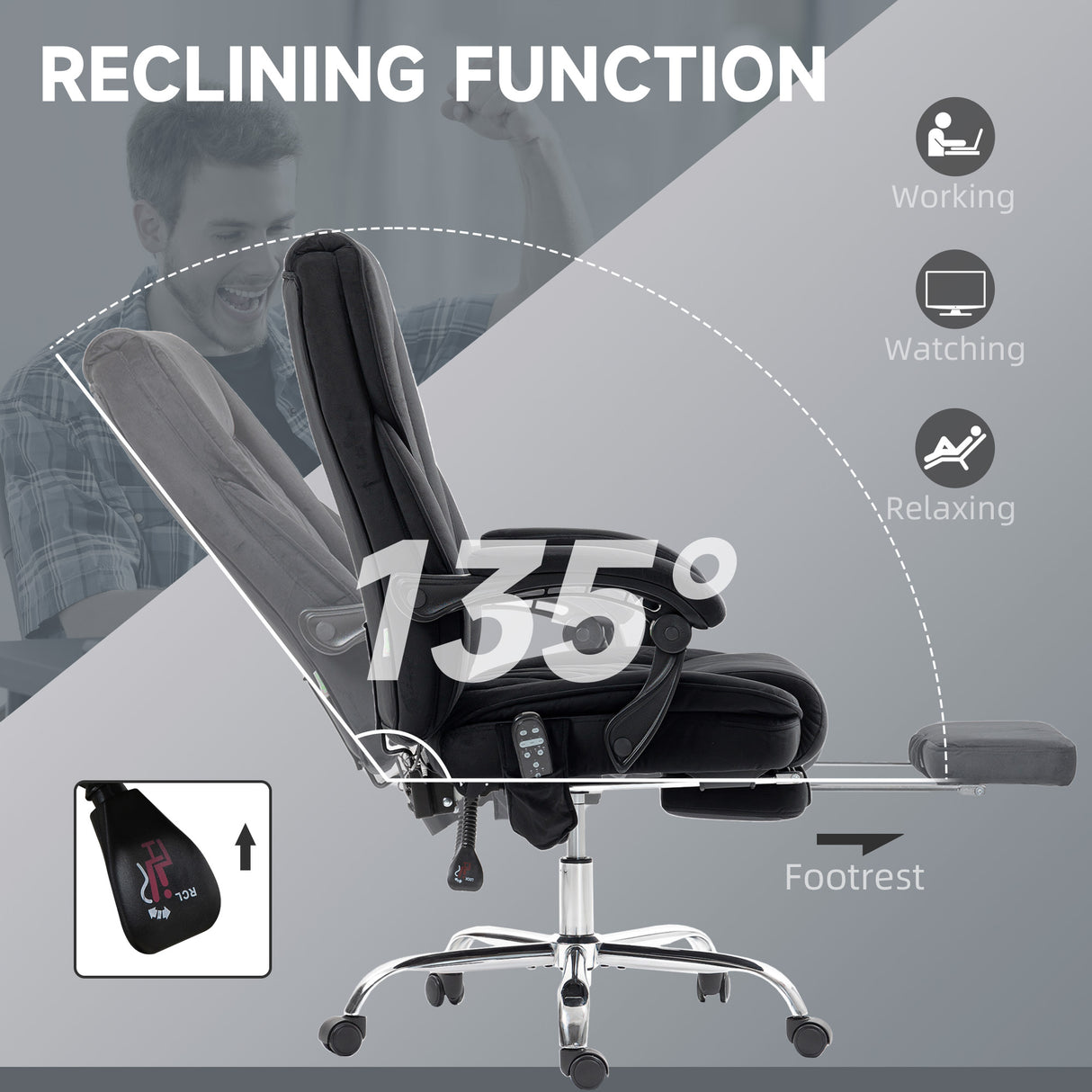 Polyester Fabric Home And Office Chair 67cm Wide With Footrest - Velmora
