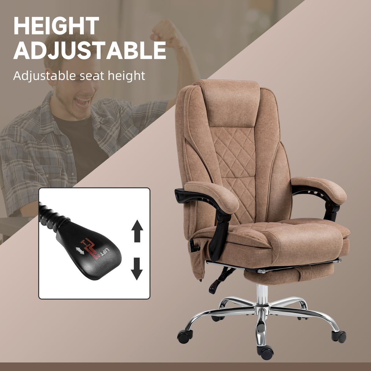 Polyester Fabric Home And Office Chair 67cm Wide With Footrest - Velmora