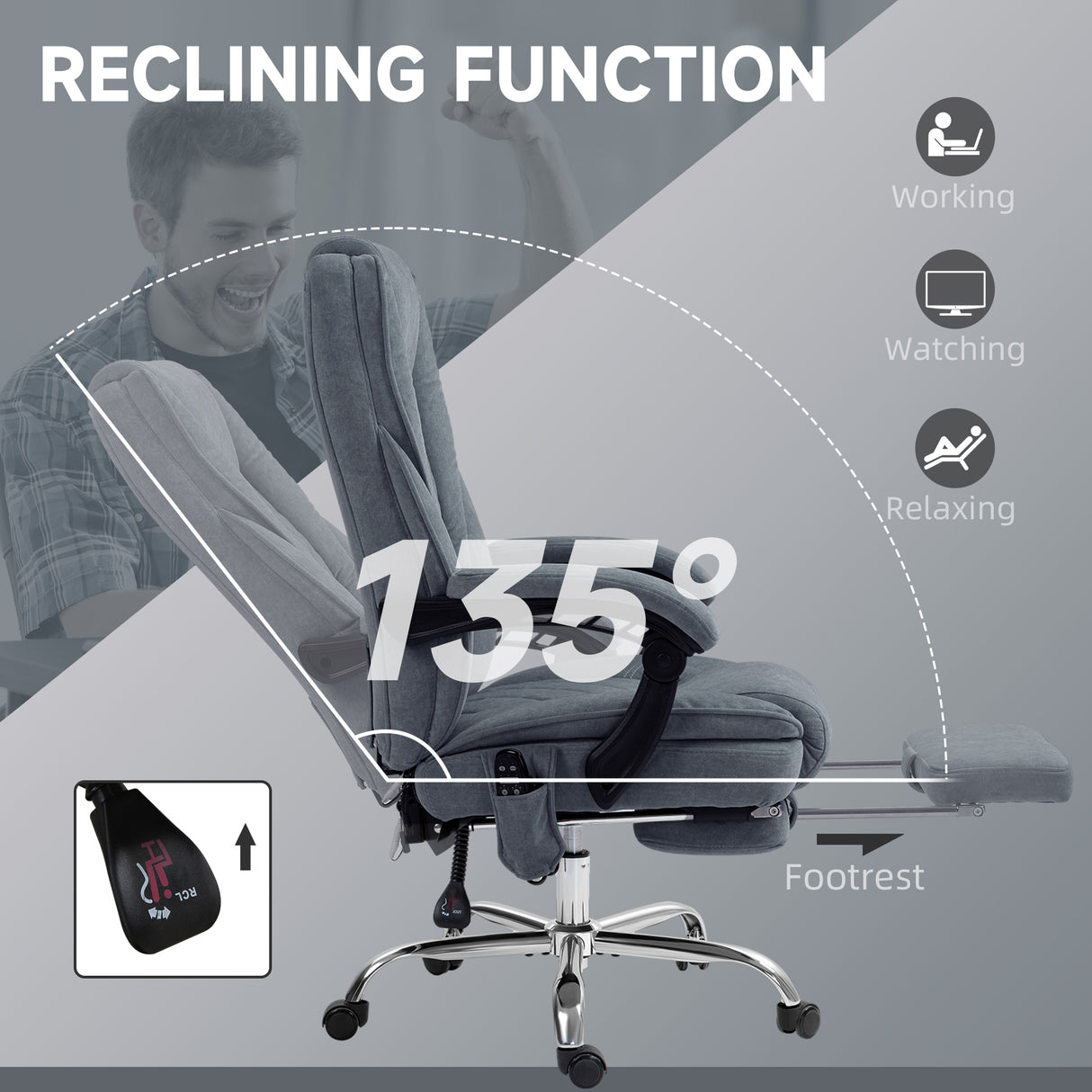 Polyester Fabric Home And Office Chair 67cm Wide With Footrest - Velmora