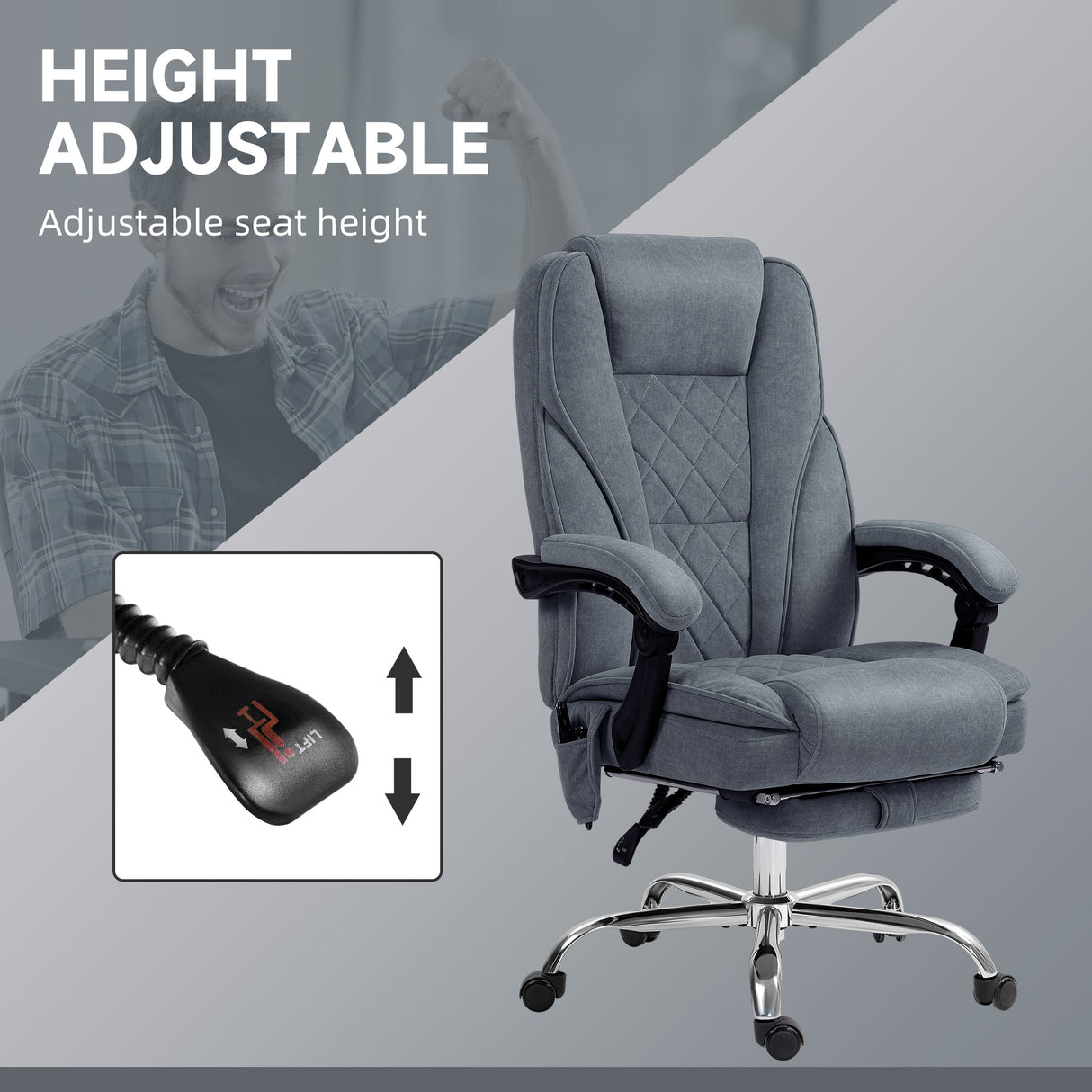 Polyester Fabric Home And Office Chair 67cm Wide With Footrest - Velmora