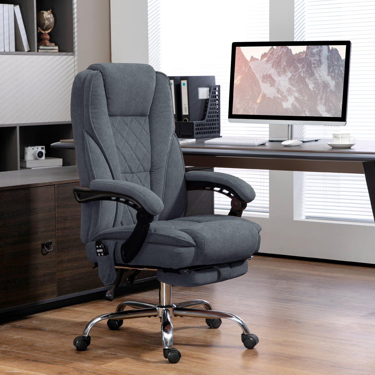 Polyester Fabric Home And Office Chair 67cm Wide With Footrest - Velmora