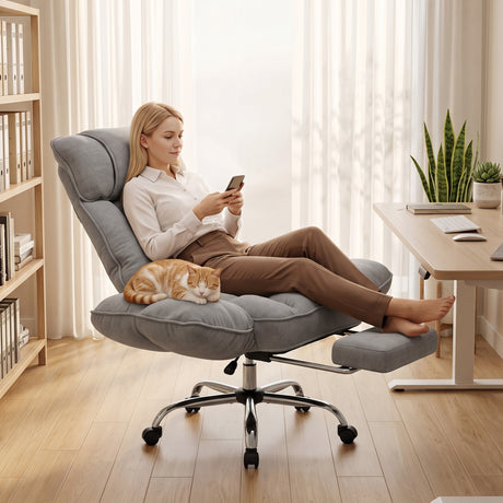 Polyester Fabric Home And Office Chair 68cm Wide With Footrest - Velmora