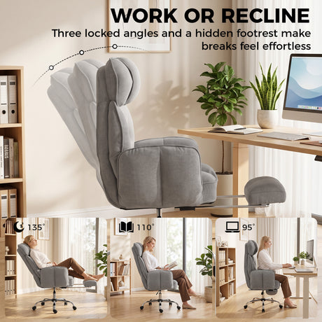 Polyester Fabric Home And Office Chair 68cm Wide With Footrest - Velmora