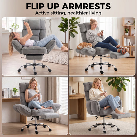 Polyester Fabric Home And Office Chair 68cm Wide With Footrest - Velmora
