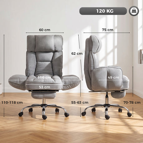 Polyester Fabric Home And Office Chair 68cm Wide With Footrest - Velmora