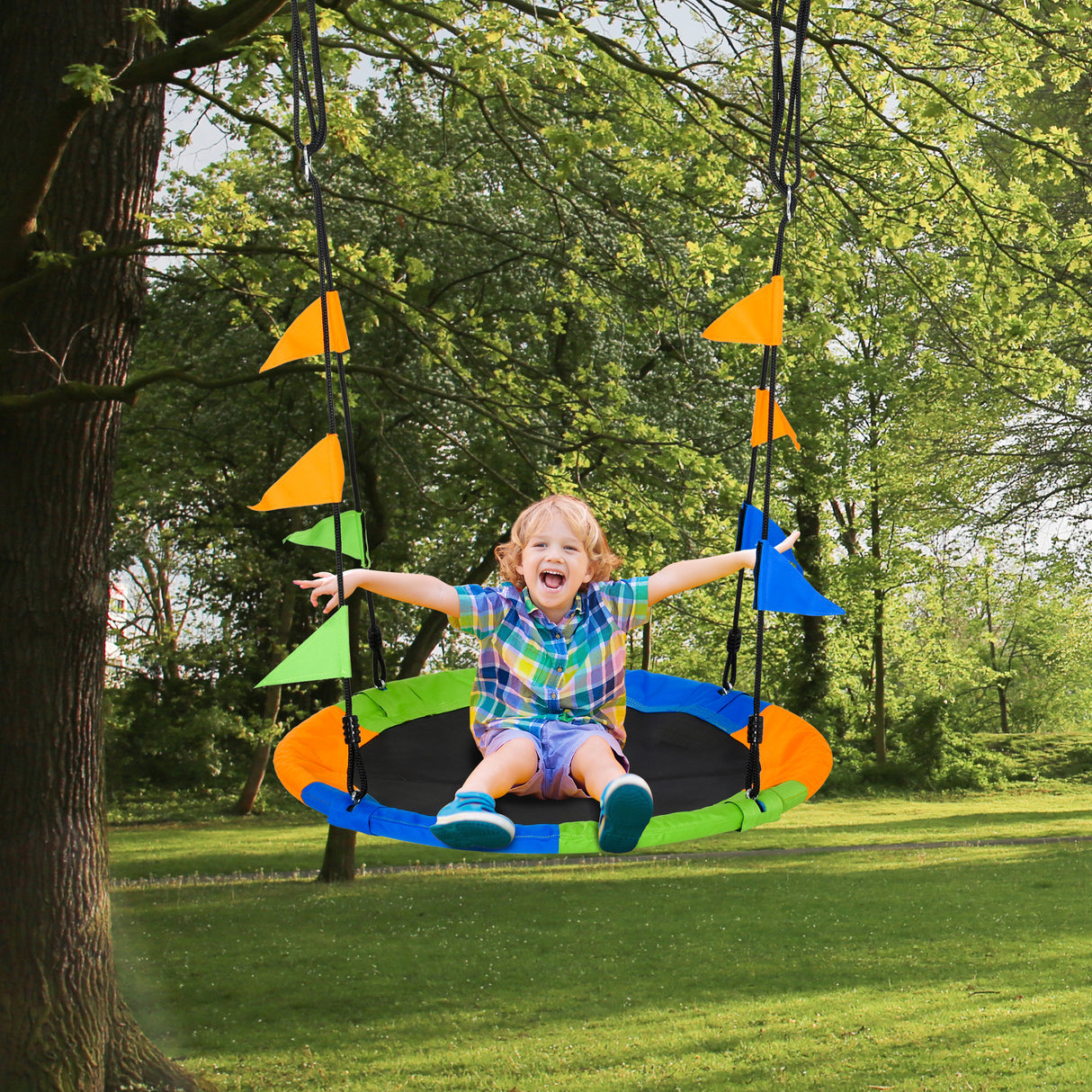 Polyester Fabric Kid Nest Swing Seat Saucer Tree Swing With Adjustable Rope - Velmora