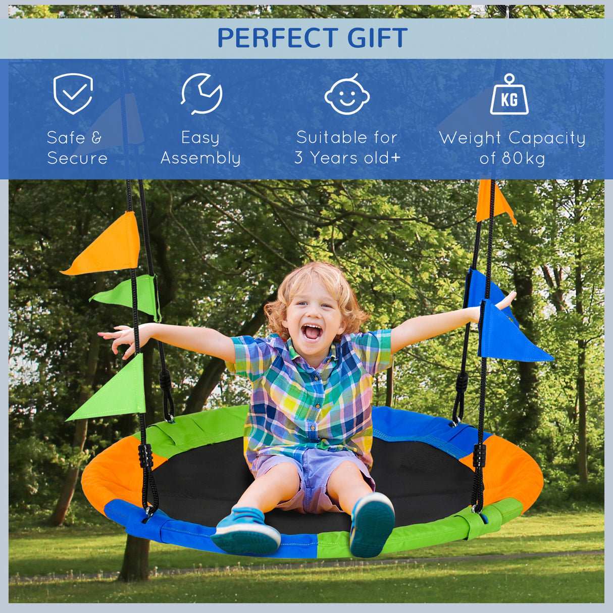 Polyester Fabric Kid Nest Swing Seat Saucer Tree Swing With Adjustable Rope - Velmora