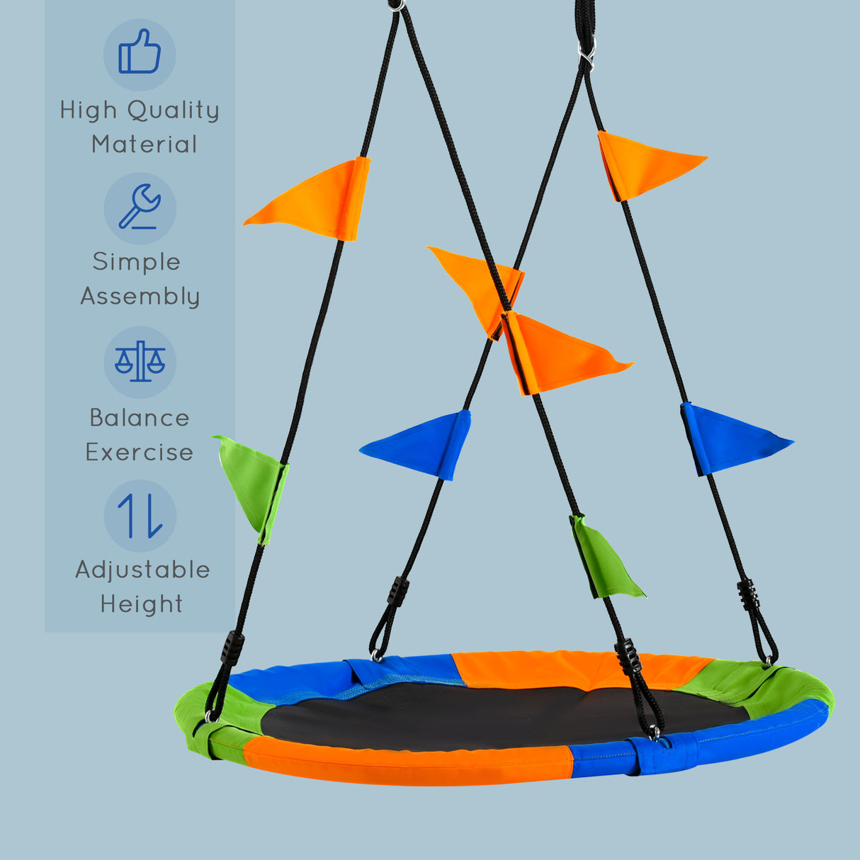 Polyester Fabric Kid Nest Swing Seat Saucer Tree Swing With Adjustable Rope - Velmora
