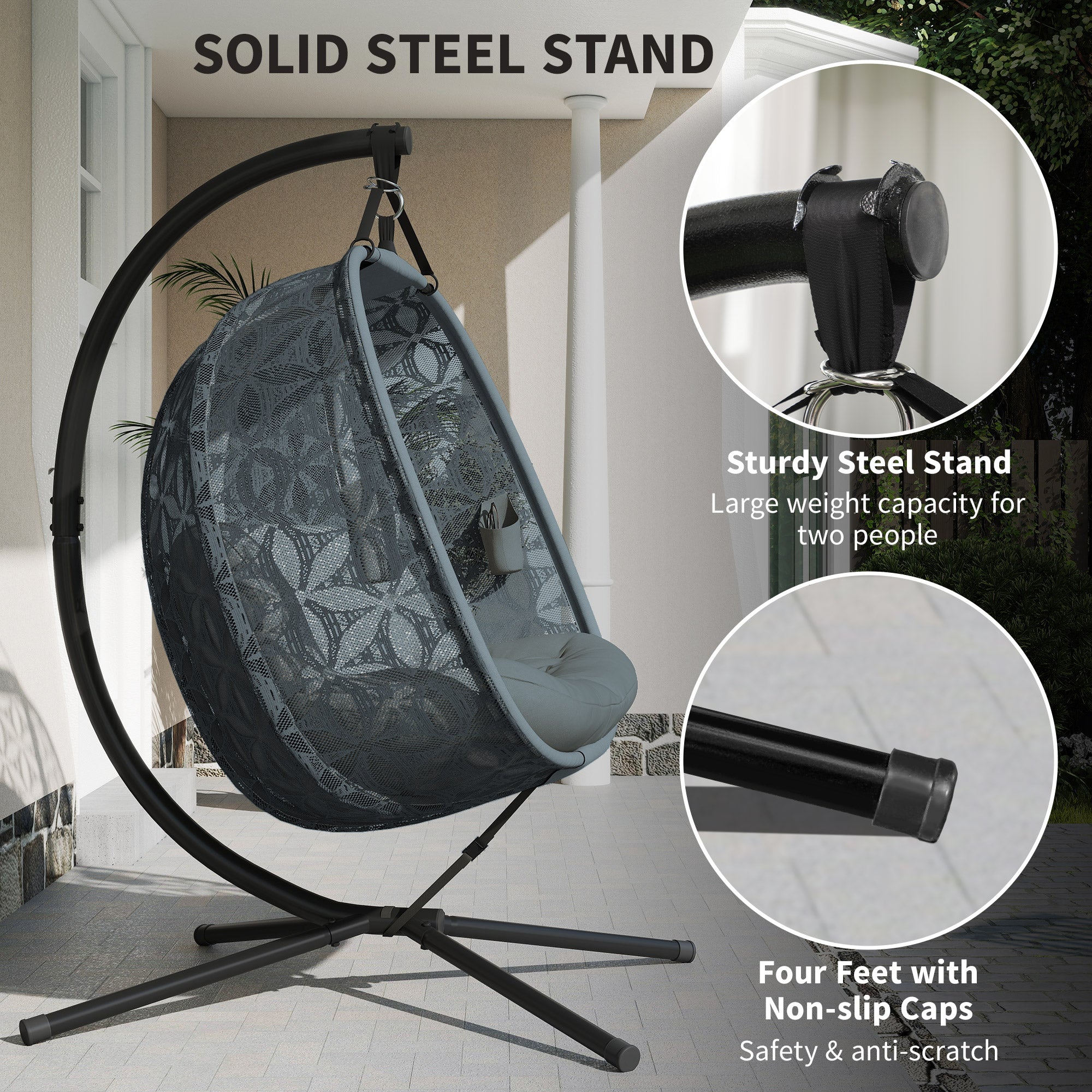 Polyester Fabric Outdoor Double Hanging Swing Chair With Cushion - Velmora