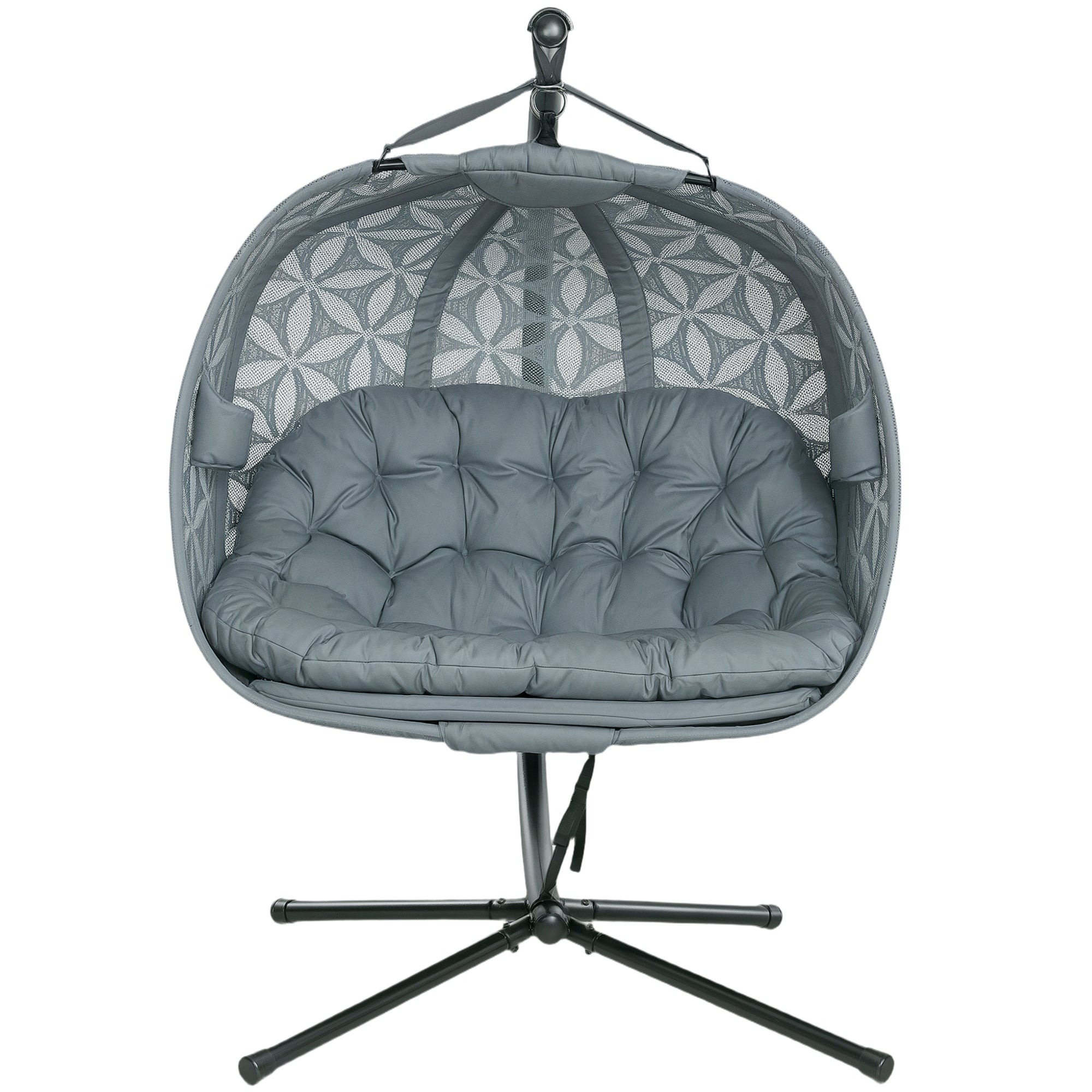 Polyester Fabric Outdoor Double Hanging Swing Chair With Cushion - Velmora