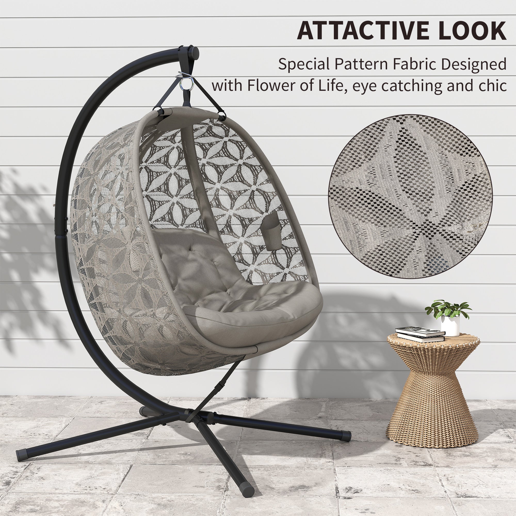 Polyester Fabric Outdoor Double Hanging Swing Chair With Cushion - Velmora
