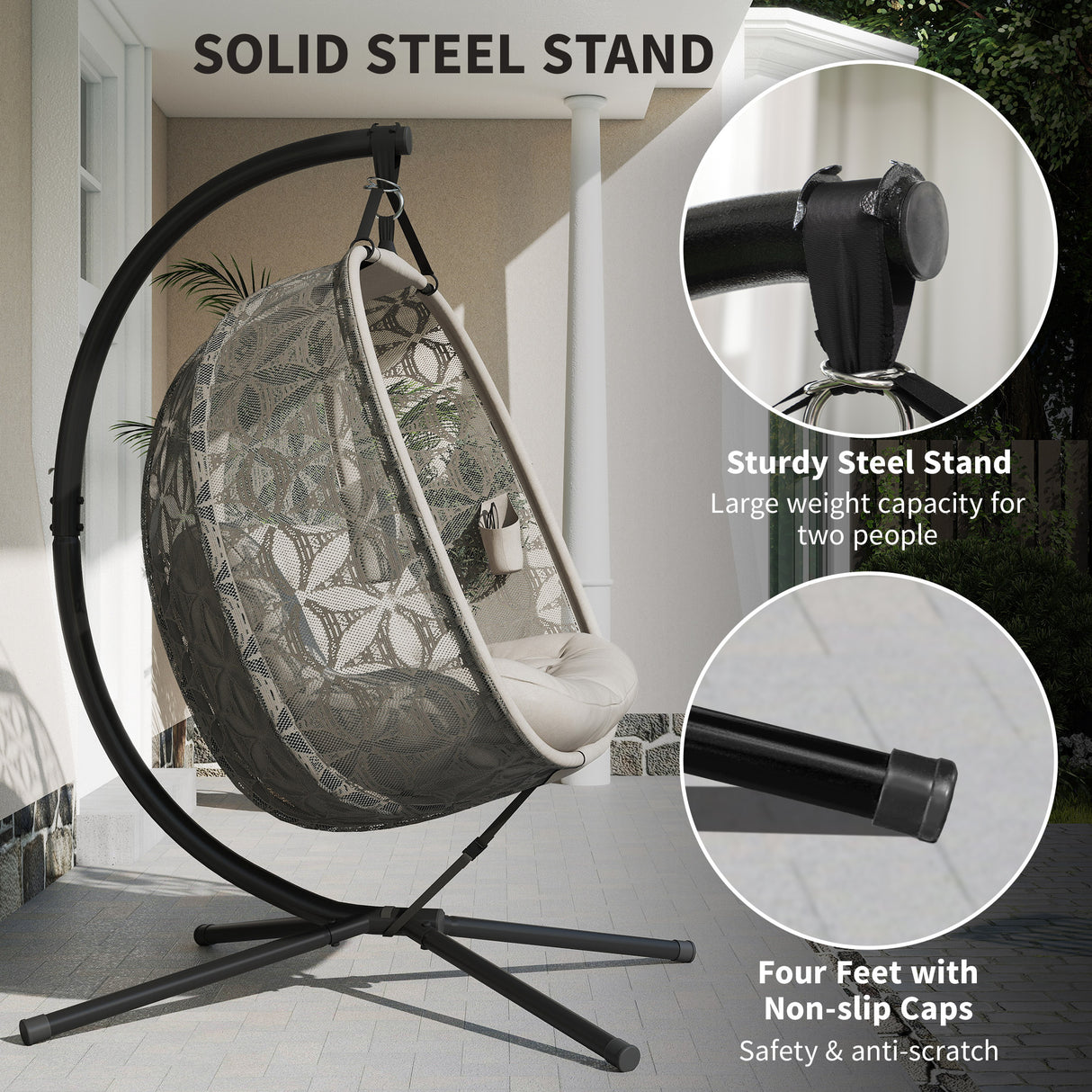 Polyester Fabric Outdoor Double Hanging Swing Chair With Cushion - Velmora
