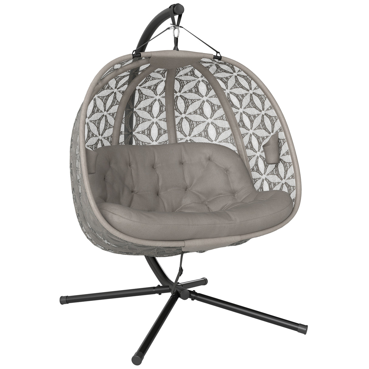 Polyester Fabric Outdoor Double Hanging Swing Chair With Cushion - Velmora