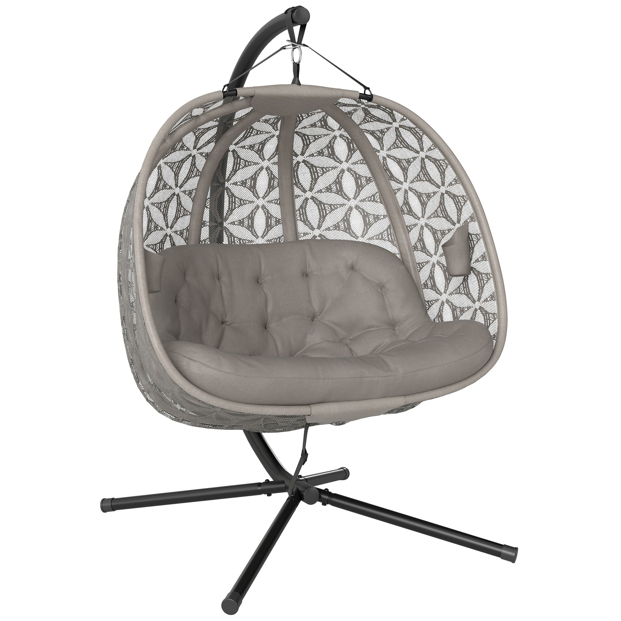 Polyester Fabric Outdoor Double Hanging Swing Chair With Cushion - Velmora