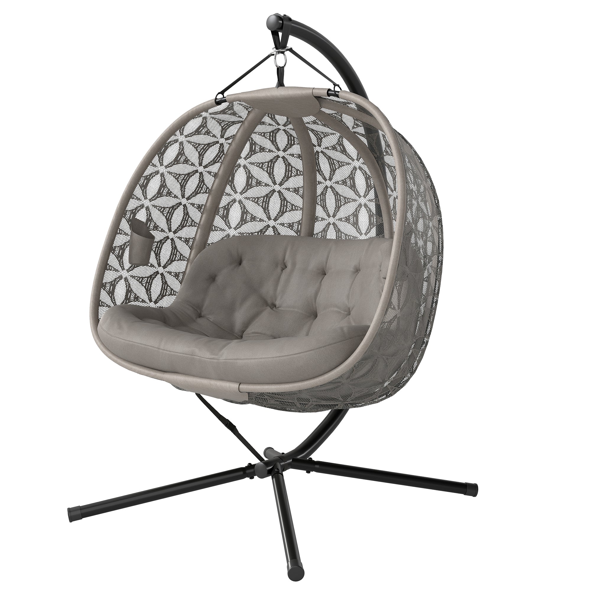 Polyester Fabric Outdoor Double Hanging Swing Chair With Cushion - Velmora