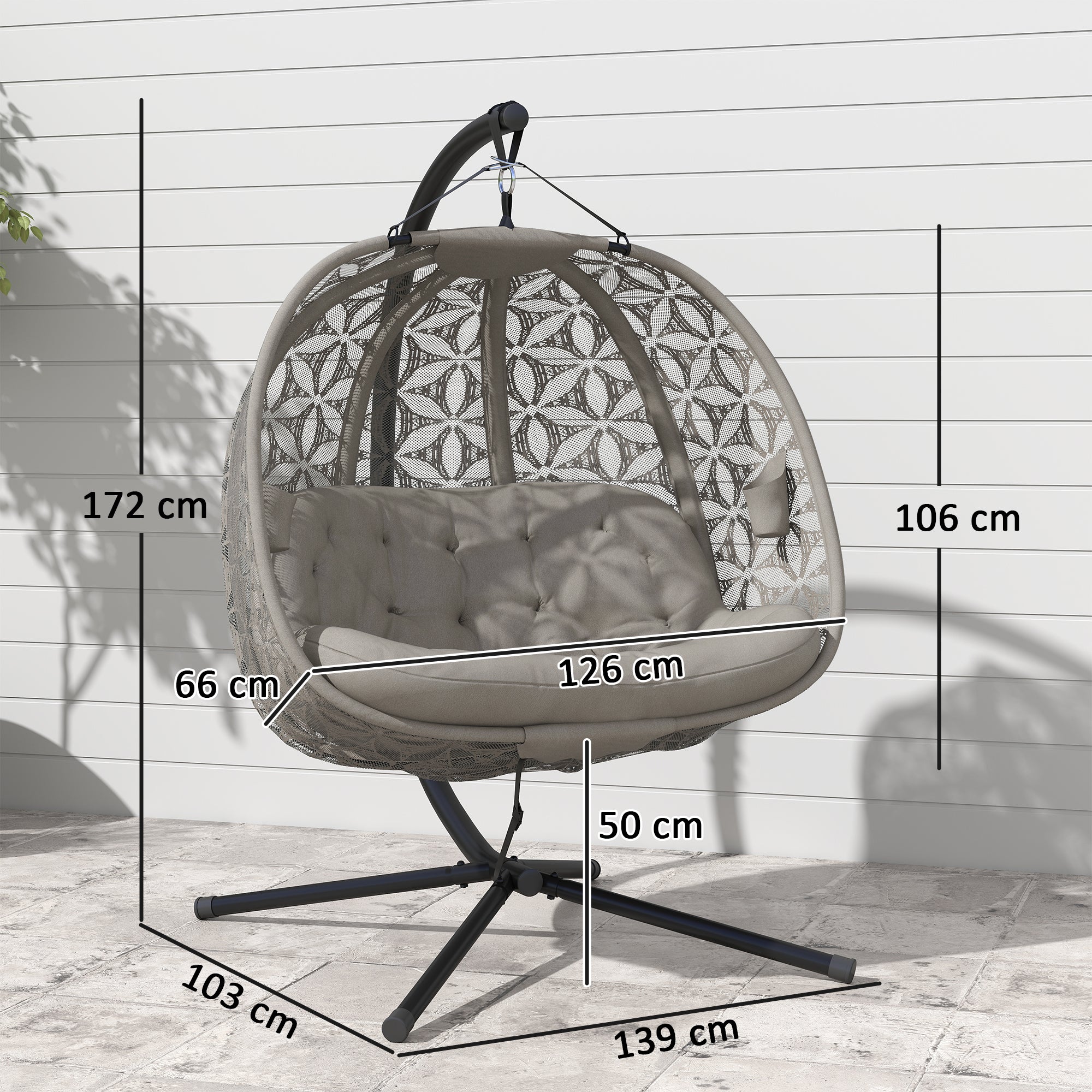 Polyester Fabric Outdoor Double Hanging Swing Chair With Cushion - Velmora