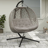 Polyester Fabric Outdoor Double Hanging Swing Chair With Cushion - Velmora