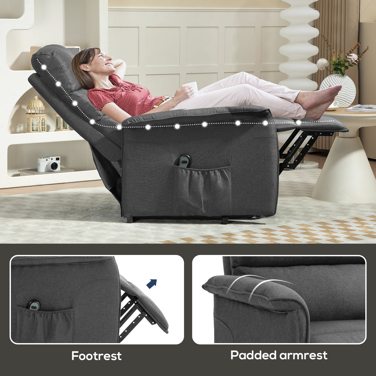 Polyester Fabric Recliner Chair 66cm Wide With Footrest - Velmora