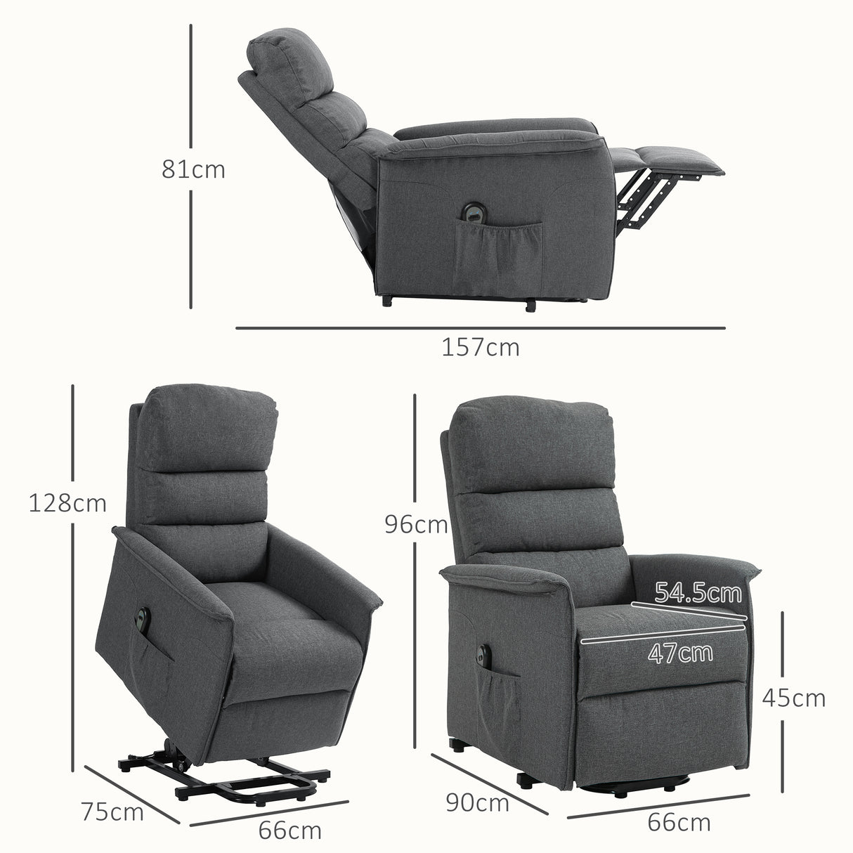 Polyester Fabric Recliner Chair 66cm Wide With Footrest - Velmora
