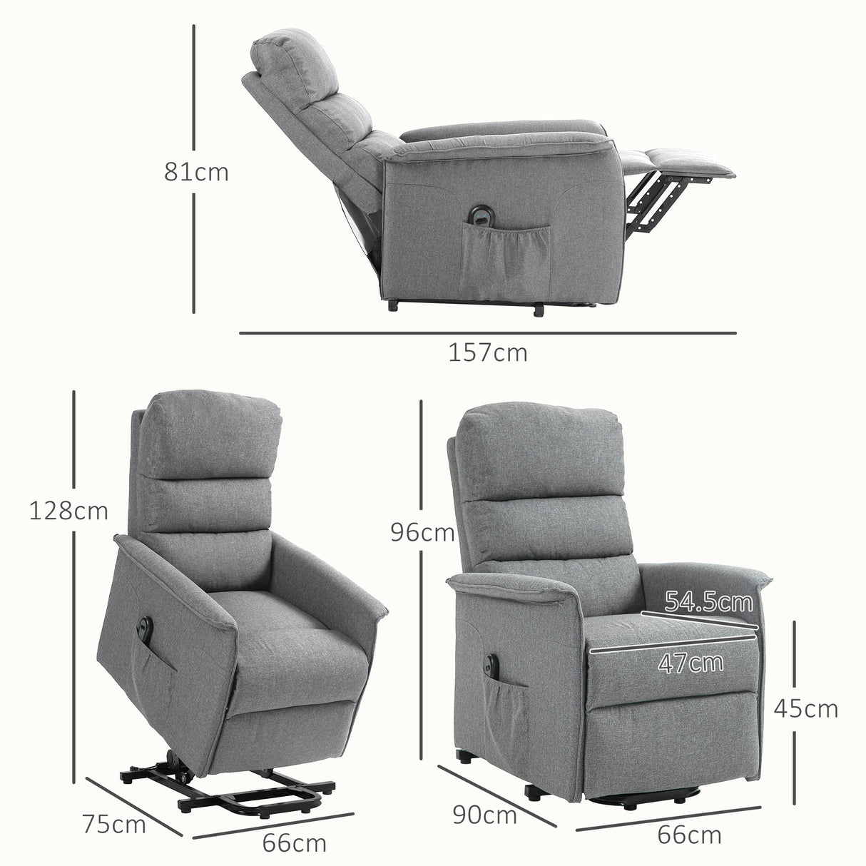 Polyester Fabric Recliner Chair 66cm Wide With Footrest - Velmora