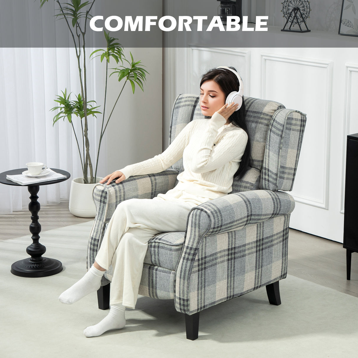 Polyester Fabric Recliner Chair 77cm Wide With Footrest - Velmora