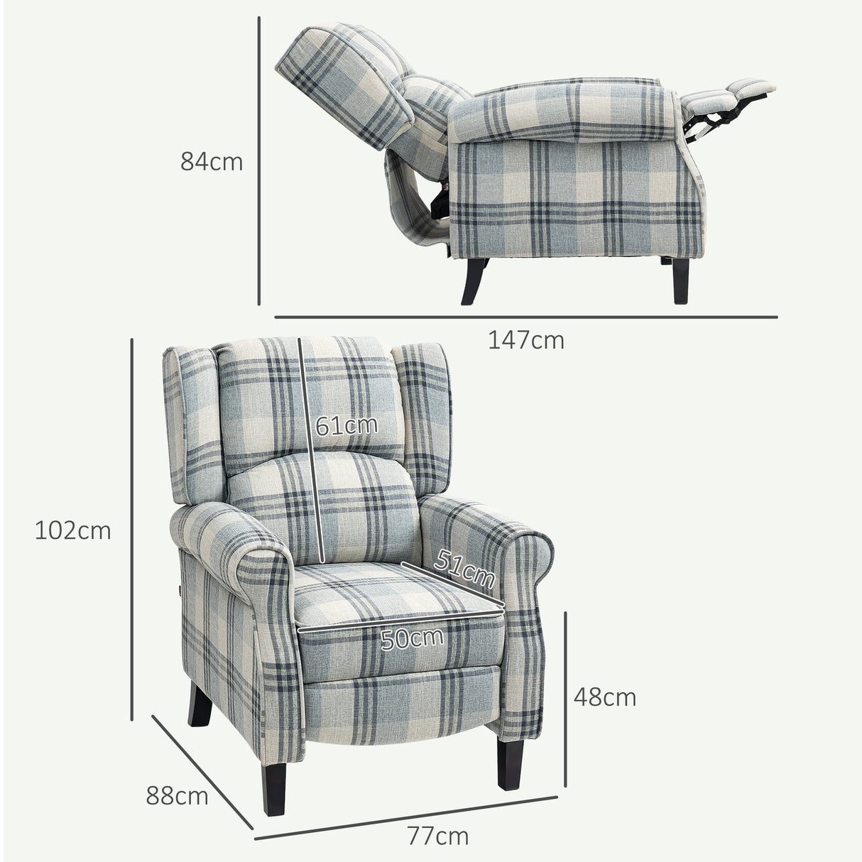 Polyester Fabric Recliner Chair 77cm Wide With Footrest - Velmora