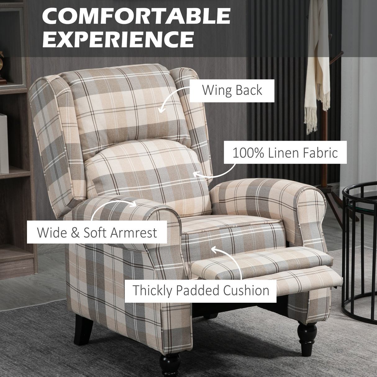 Polyester Fabric Recliner Chair 77cm Wide With Footrest - Velmora