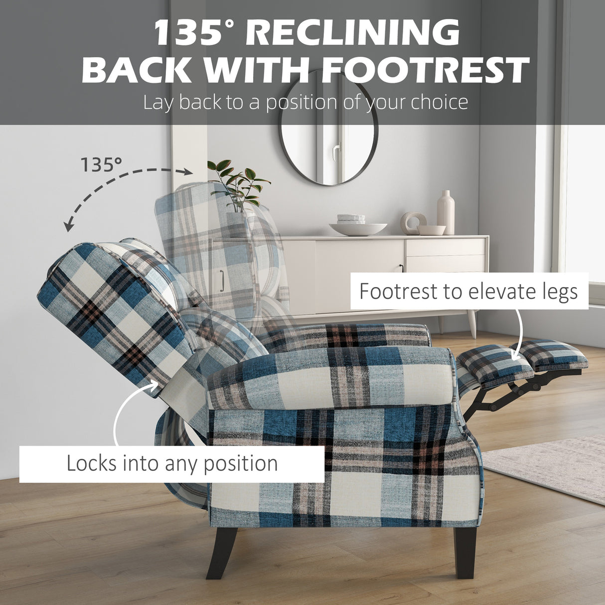 Polyester Fabric Recliner Chair 77cm Wide With Footrest - Velmora