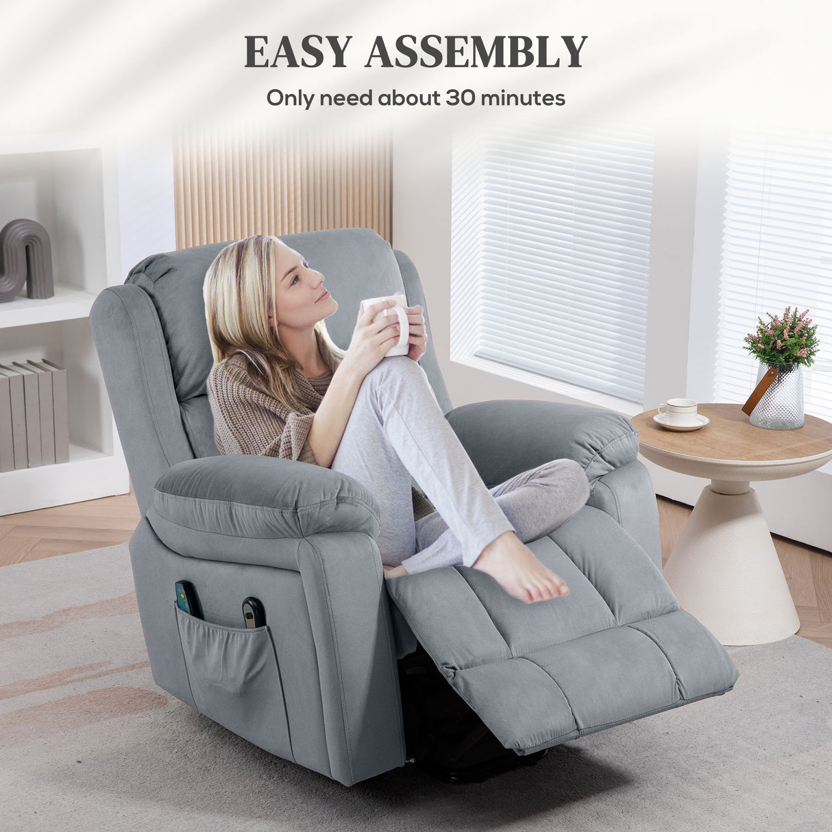 Polyester Fabric Recliner Chair 97cm Wide With Footrest - Velmora