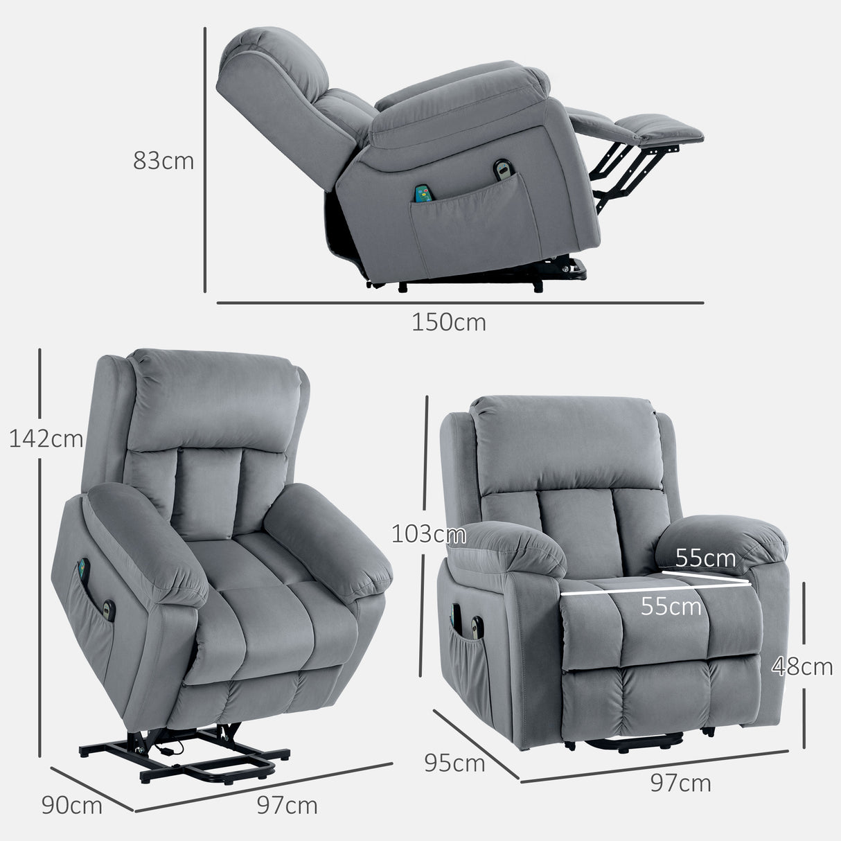 Polyester Fabric Recliner Chair 97cm Wide With Footrest - Velmora