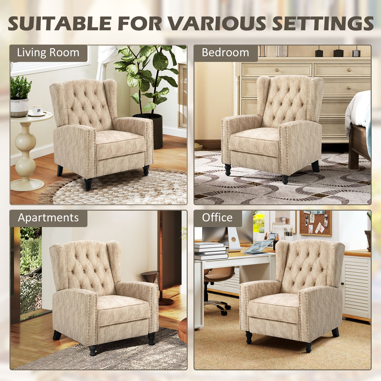 Polyester Fabric Reclining Armchair 73cm Wide - Velmora