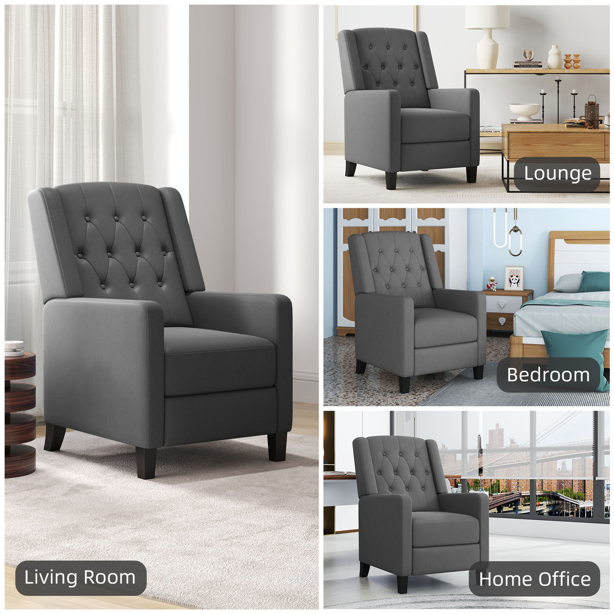 Polyester Fabric Reclining Armchair With Leg Rest 68cm Wide - Velmora