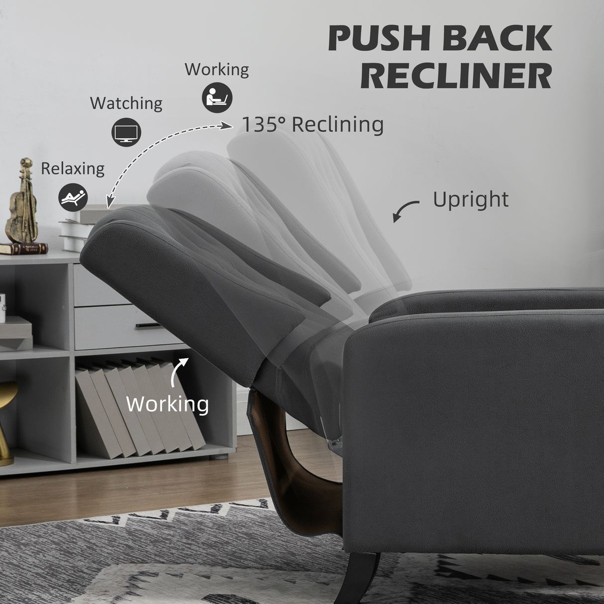 Polyester Fabric Reclining Armchair With Leg Rest 68cm Wide - Velmora