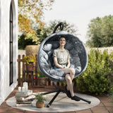 Polyester Fabric Round Egg Basket Swing Chair With Steel Stand - Velmora