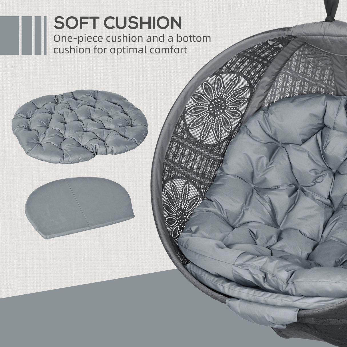 Polyester Fabric Round Egg Basket Swing Chair With Steel Stand - Velmora