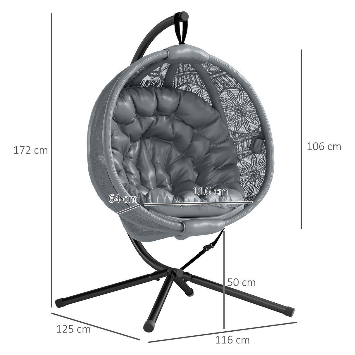 Polyester Fabric Round Egg Basket Swing Chair With Steel Stand - Velmora
