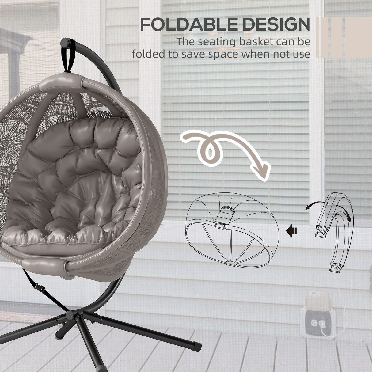 Polyester Fabric Round Egg Basket Swing Chair With Steel Stand - Velmora