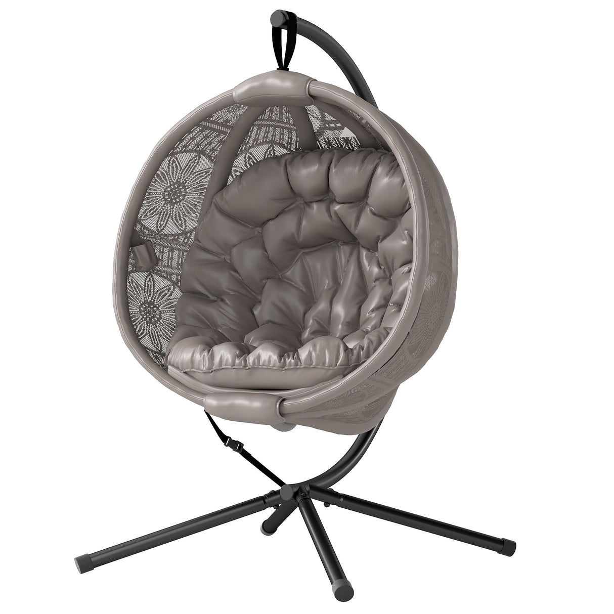 Polyester Fabric Round Egg Basket Swing Chair With Steel Stand - Velmora