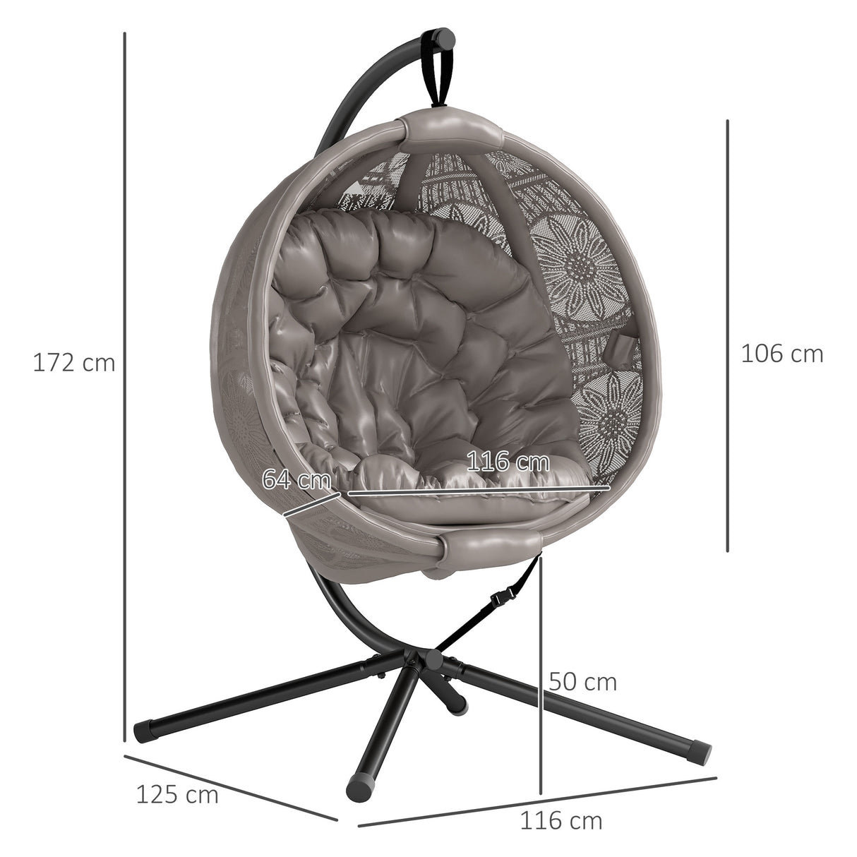 Polyester Fabric Round Egg Basket Swing Chair With Steel Stand - Velmora