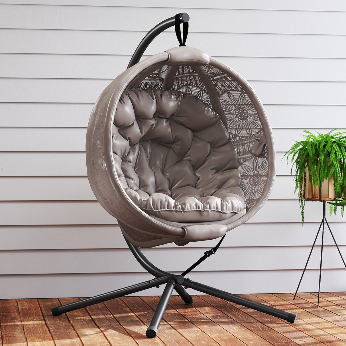 Polyester Fabric Round Egg Basket Swing Chair With Steel Stand - Velmora
