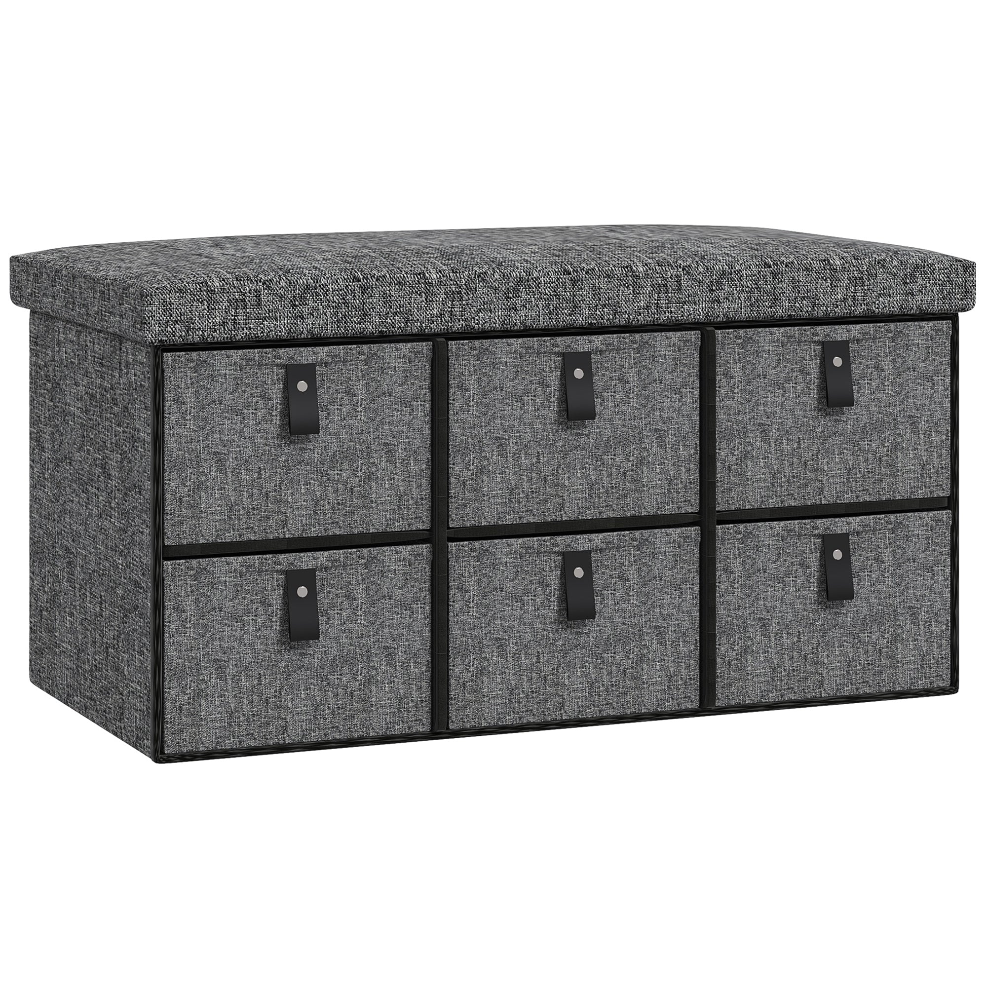 Polyester Fabric Shoe Storage Bench 76.5cm Wide With 6 Drawers - Velmora