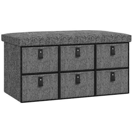 Polyester Fabric Shoe Storage Bench 76.5cm Wide With 6 Drawers - Velmora