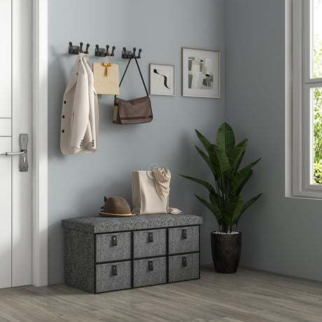 Polyester Fabric Shoe Storage Bench 76.5cm Wide With 6 Drawers - Velmora