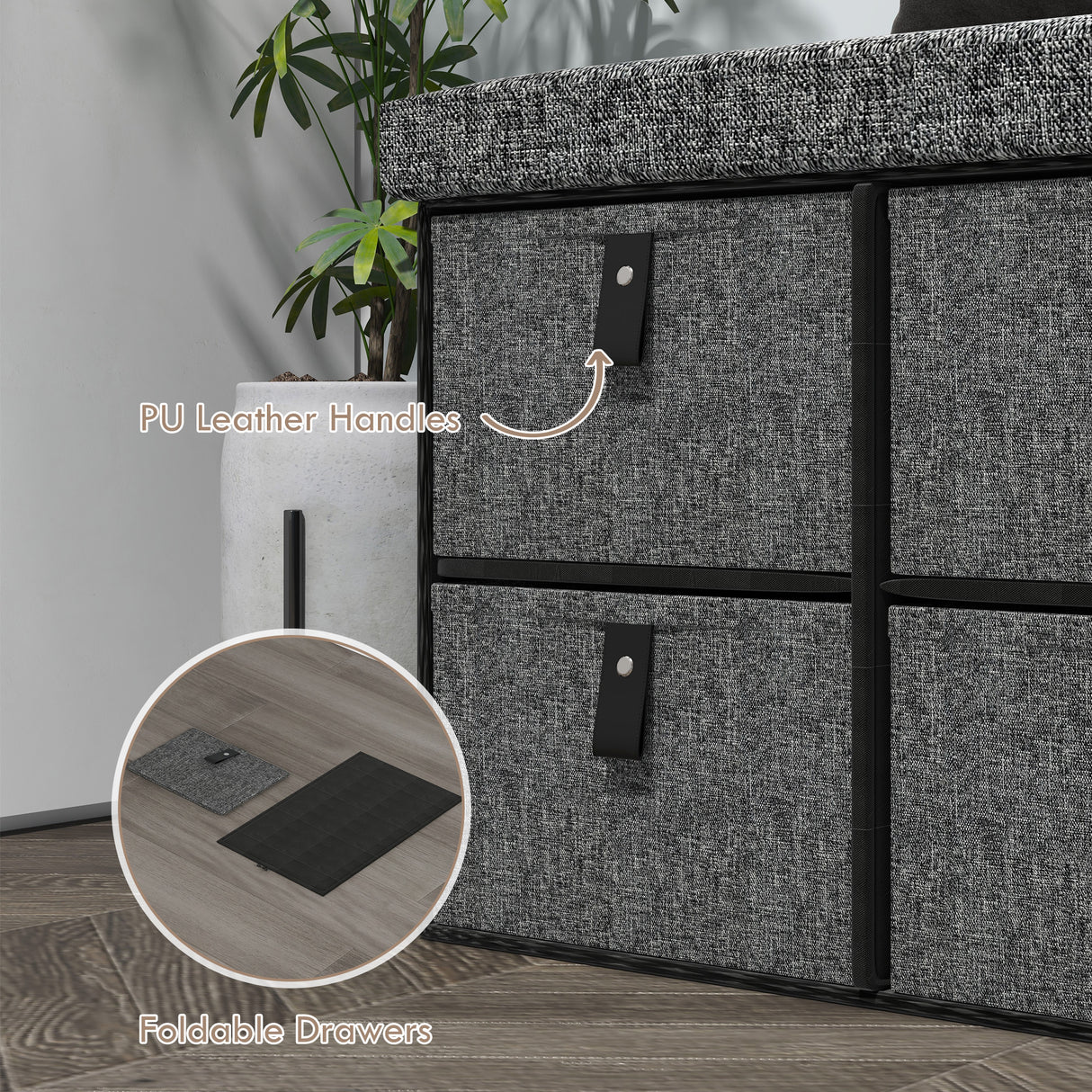 Polyester Fabric Shoe Storage Bench 76.5cm Wide With 6 Drawers - Velmora