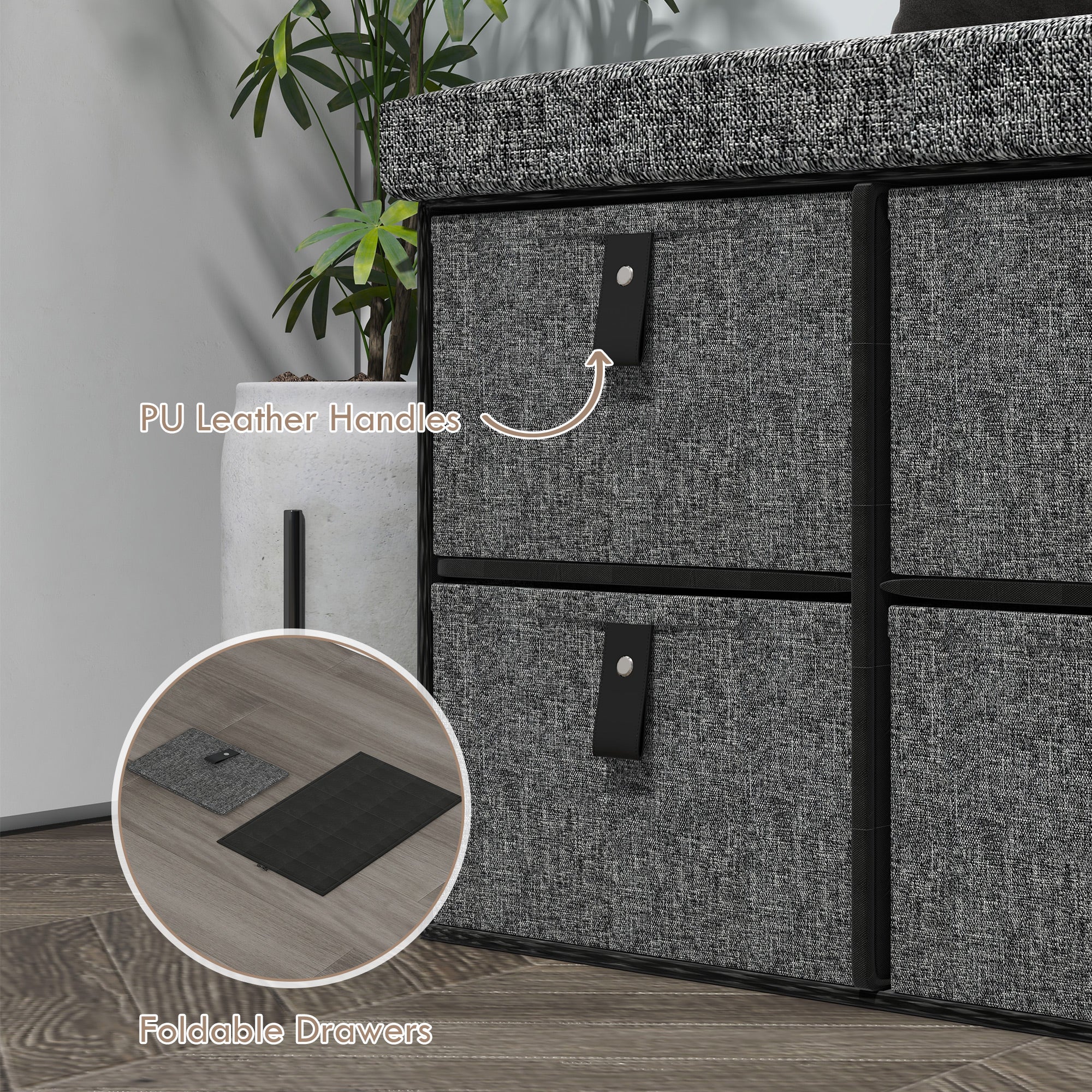 Polyester Fabric Shoe Storage Bench 76.5cm Wide With 6 Drawers - Velmora