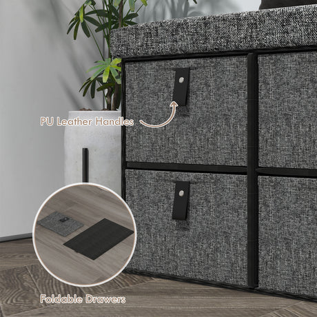 Polyester Fabric Shoe Storage Bench 76.5cm Wide With 6 Drawers - Velmora