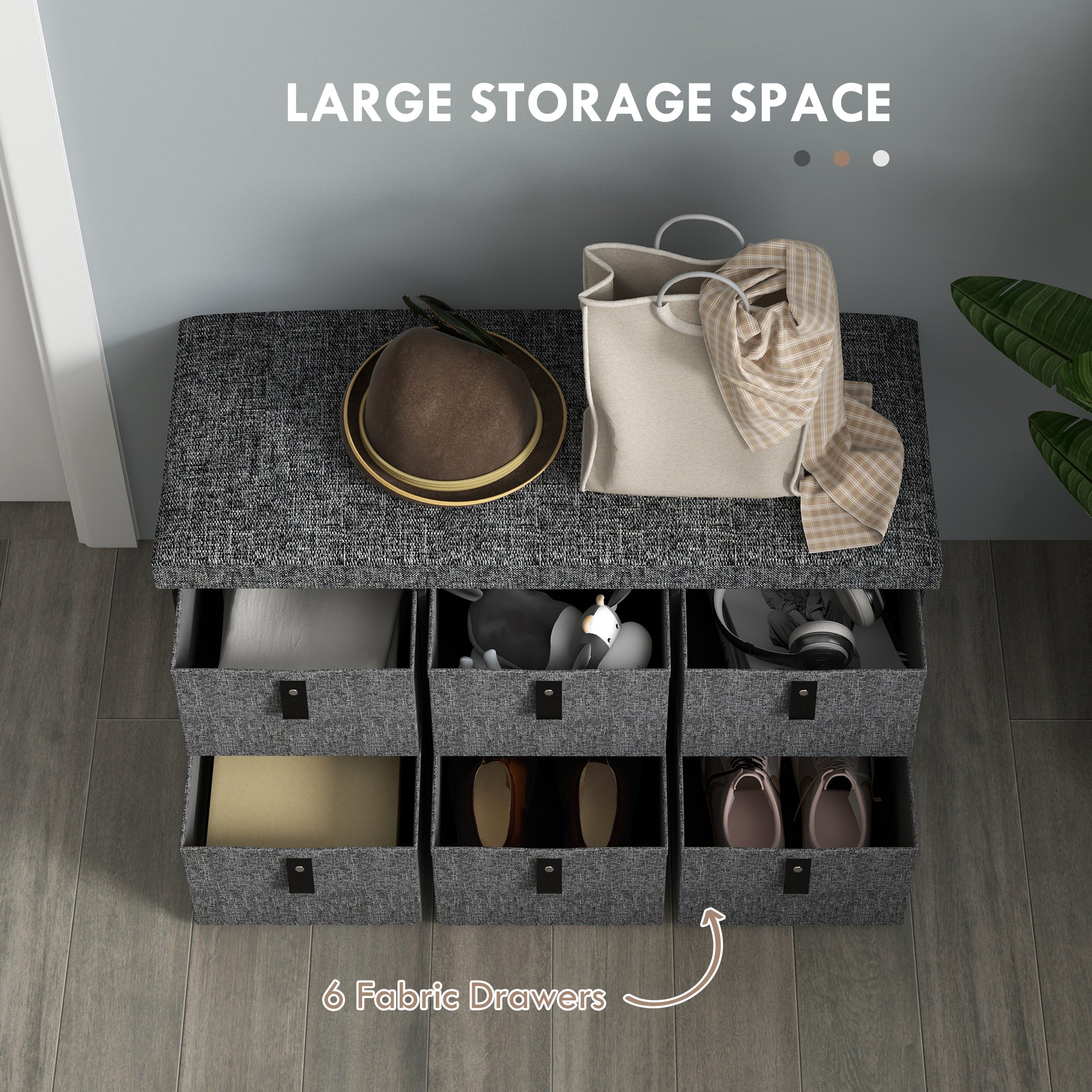 Polyester Fabric Shoe Storage Bench 76.5cm Wide With 6 Drawers - Velmora