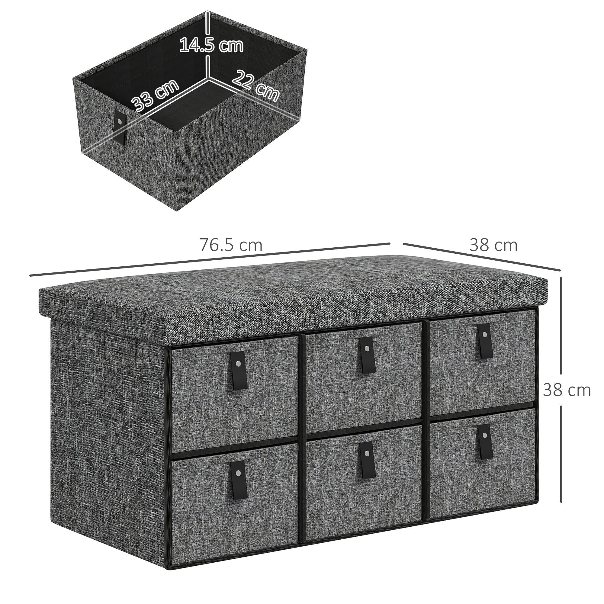 Polyester Fabric Shoe Storage Bench 76.5cm Wide With 6 Drawers - Velmora