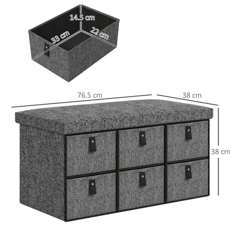Polyester Fabric Shoe Storage Bench 76.5cm Wide With 6 Drawers - Velmora