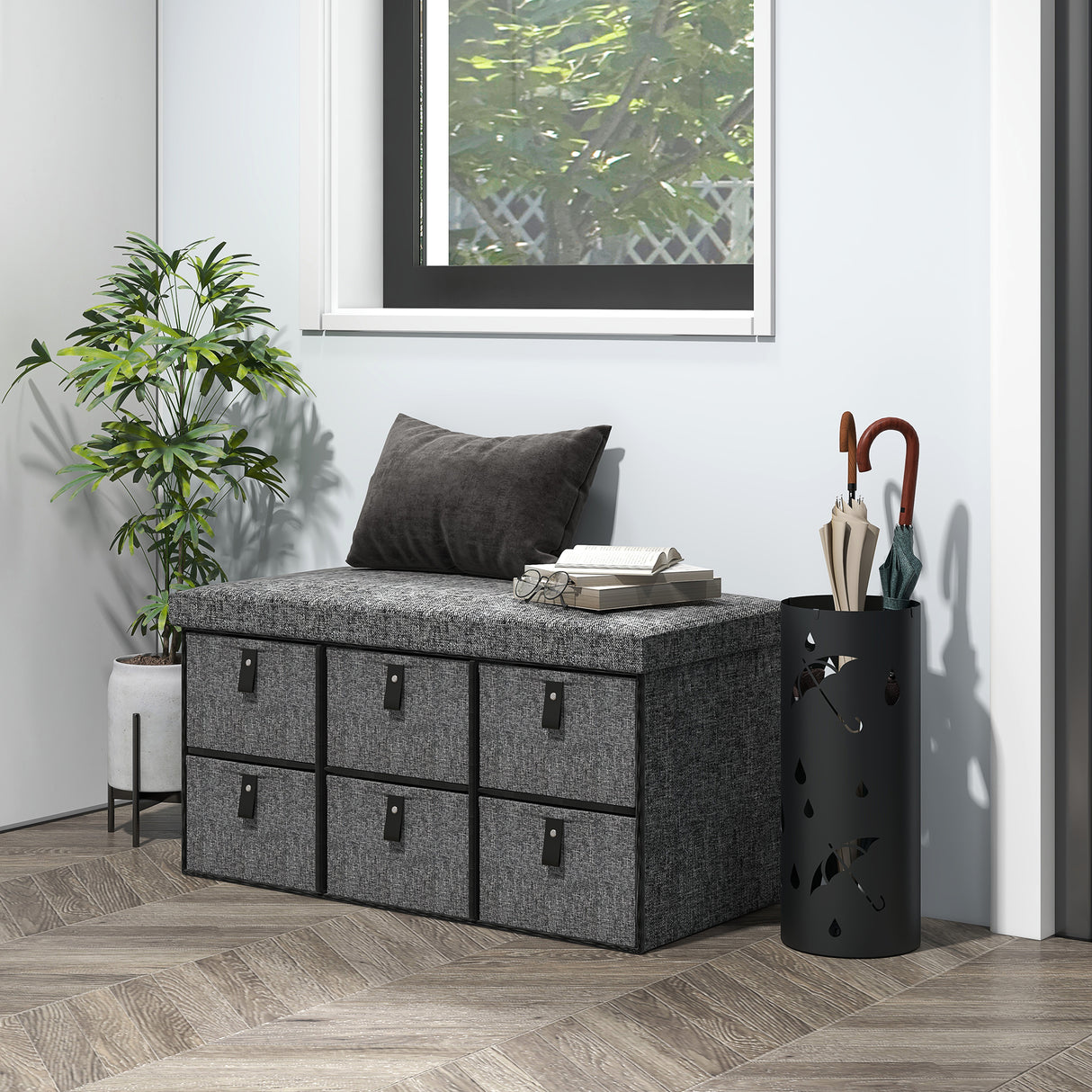Polyester Fabric Shoe Storage Bench 76.5cm Wide With 6 Drawers - Velmora
